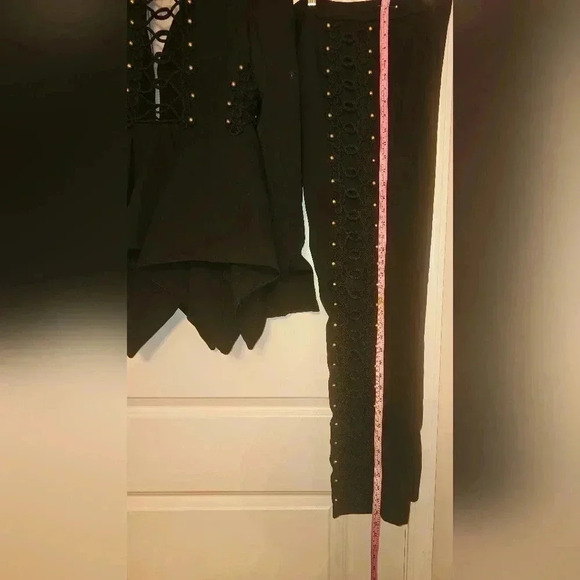 Glamor Girl Suit with beaded blazer, asymmetrical pleaded blazer, matching pants - Picture 5 of 7